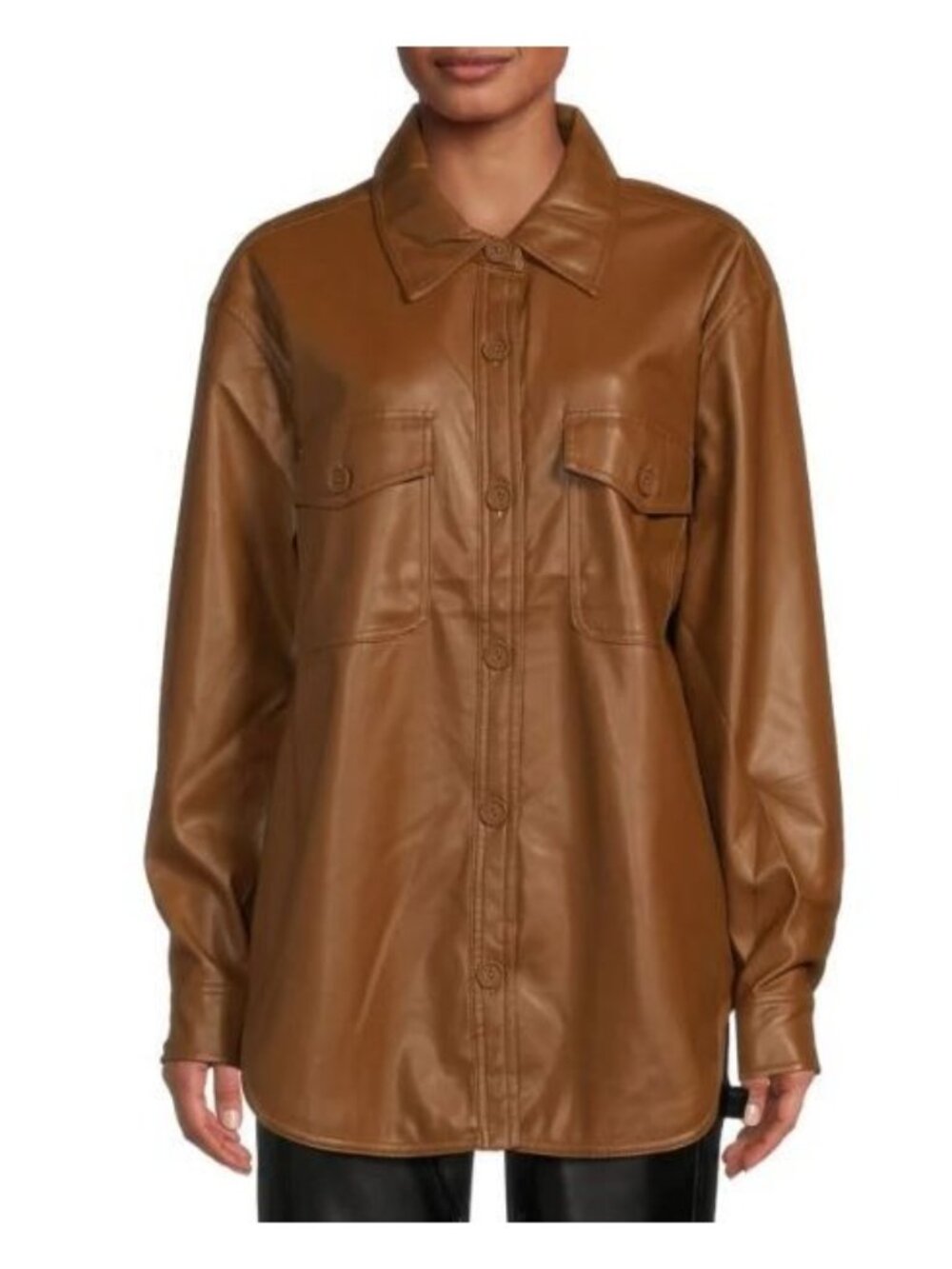 Good American Better Than Leather Shacket S/M Burnt Caramel Faux Leather NWT